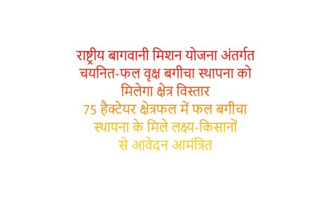 राष्ट्रीय बागवानी मिशन योजना अंतर्गत चयनित-फल वृक्ष बगीचा स्थापना को मिलेगा क्षेत्र विस्तार ...............